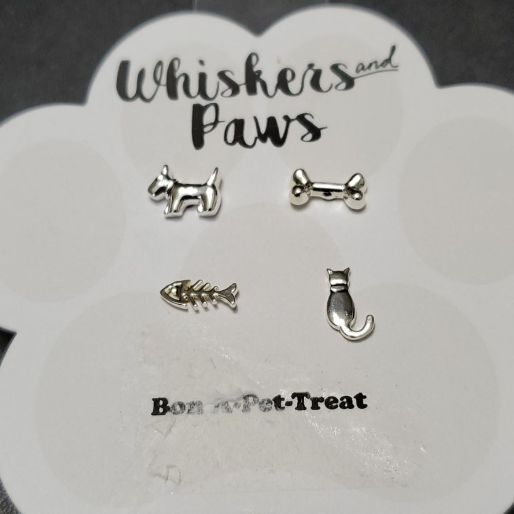 **Final Sale** Whiskers and Paws mix and match earring set dog cat silver